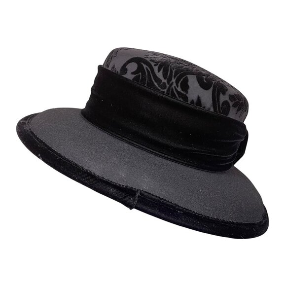 Talbots Women’s Black Velvet & Damask Wide Brim Hat Elegant Floral Pattern main image 7